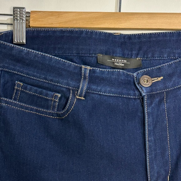 Max Mara royal blue denim jeans with brown stitching - Picture 2 of 7